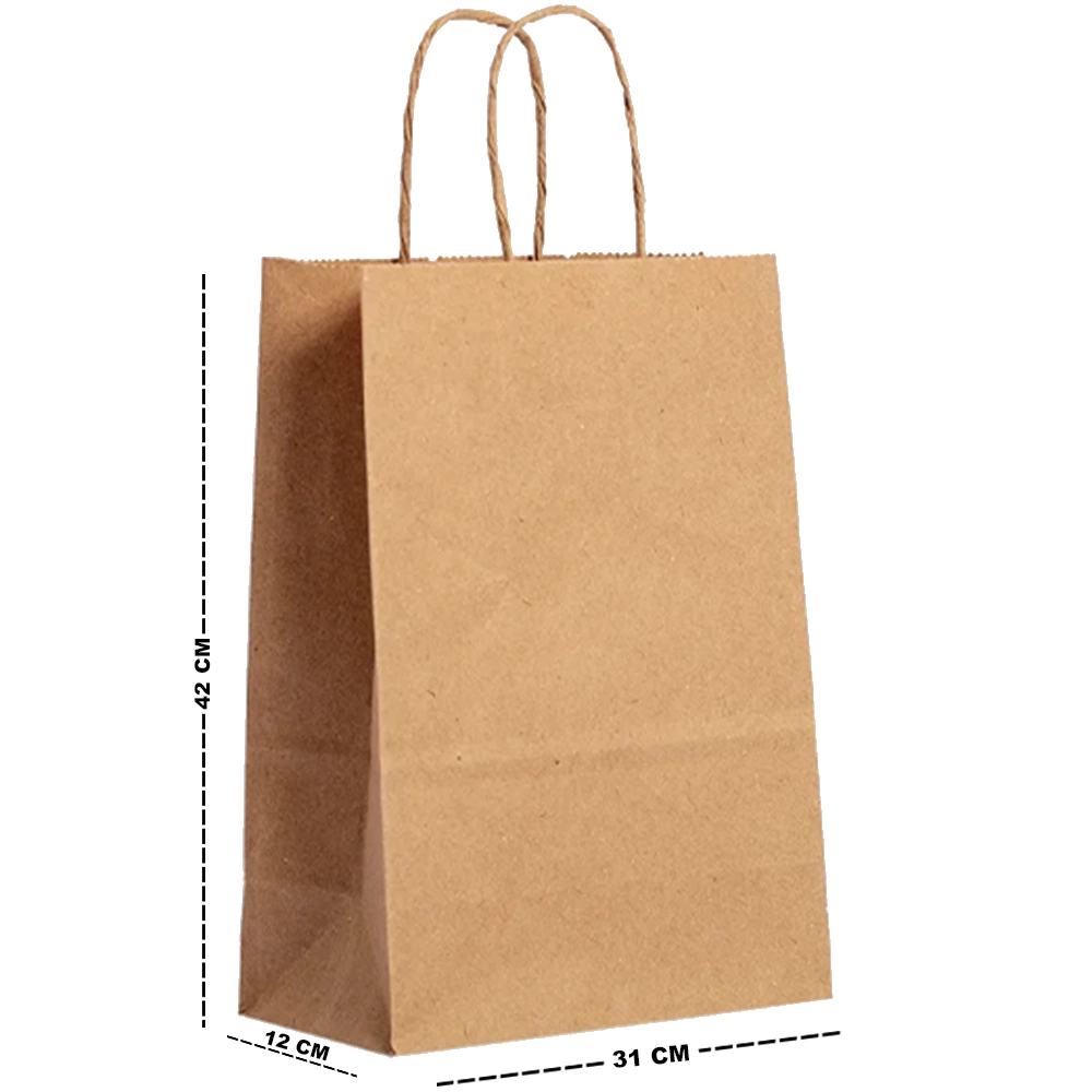 SACOLA DE PAPEL PARA PRESENTE KRAFT MARROM 42X31X12CM