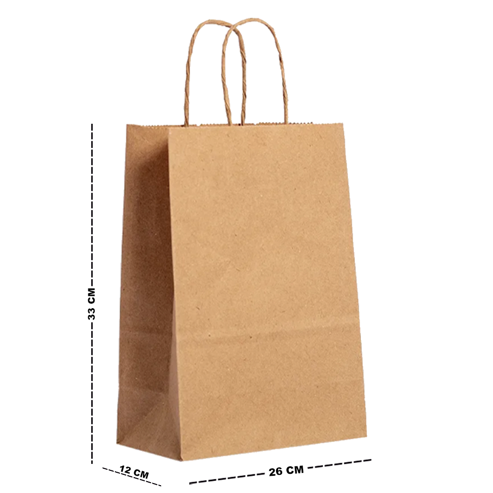 SACOLA DE PAPEL PARA PRESENTE KRAFT MARROM 33X26X12CM
