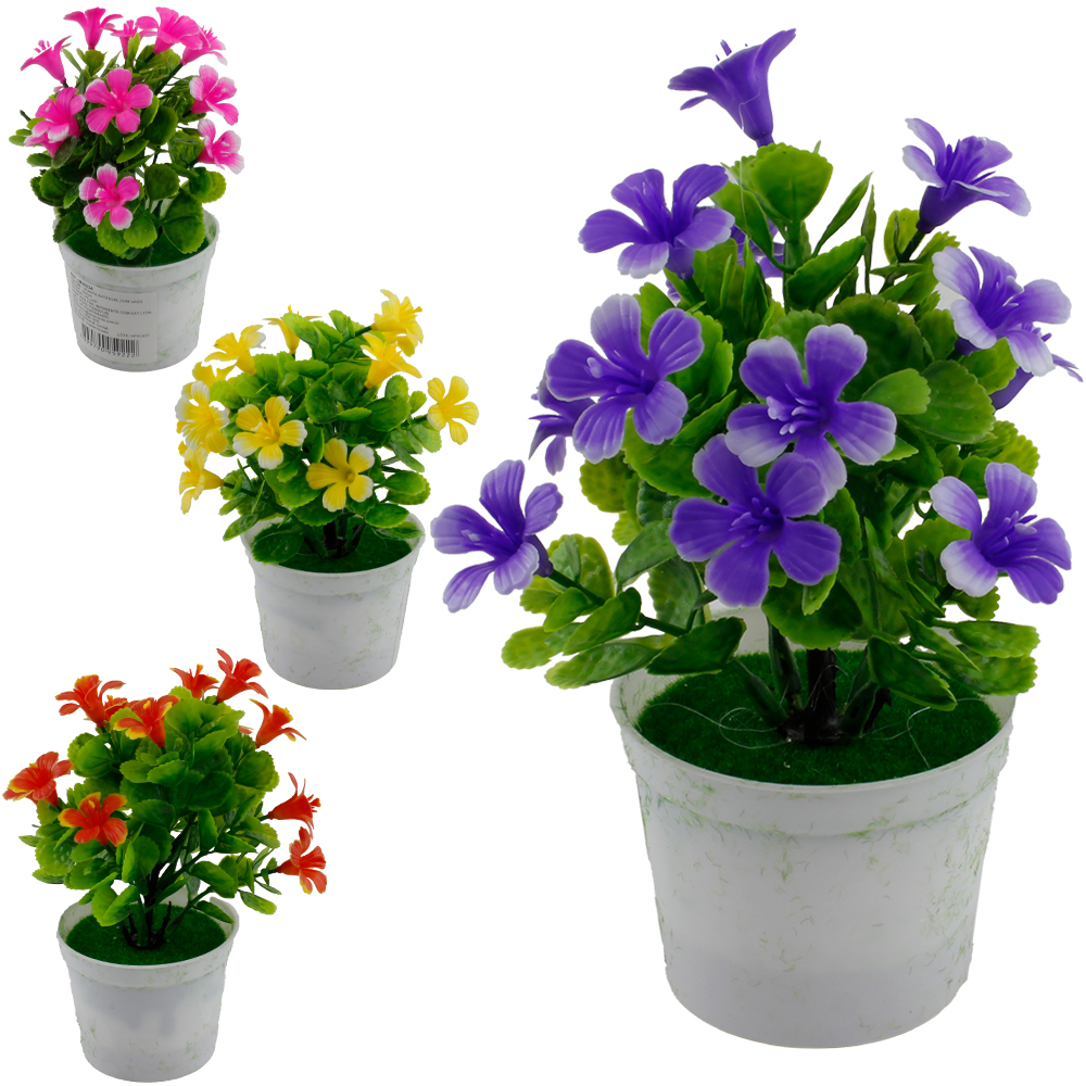 FLOR ARTIFICIAL COM VASO DE PLASTICO REDONDO 16X7CM DE Ø VCF