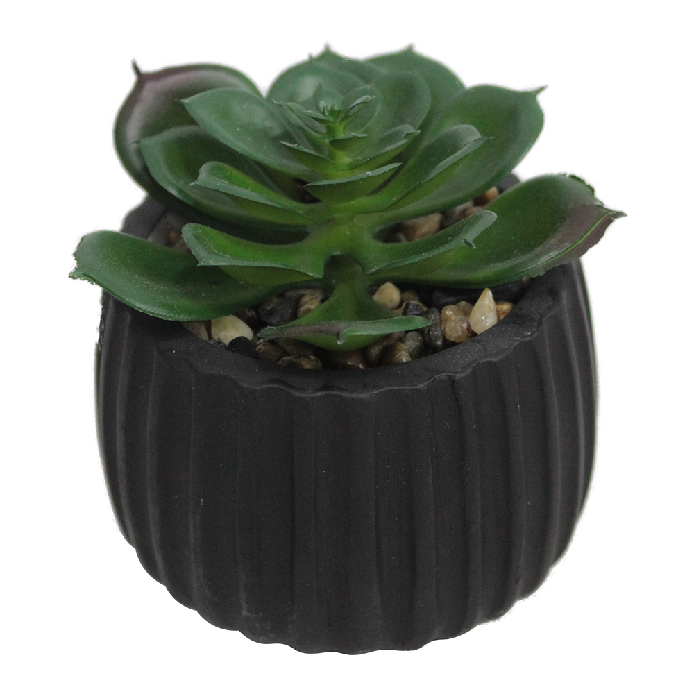 FLOR ARTIFICIAL SUCULENTA COM VASO DE CIMENTO REDONDO 6,5X7,5CM DE Ø