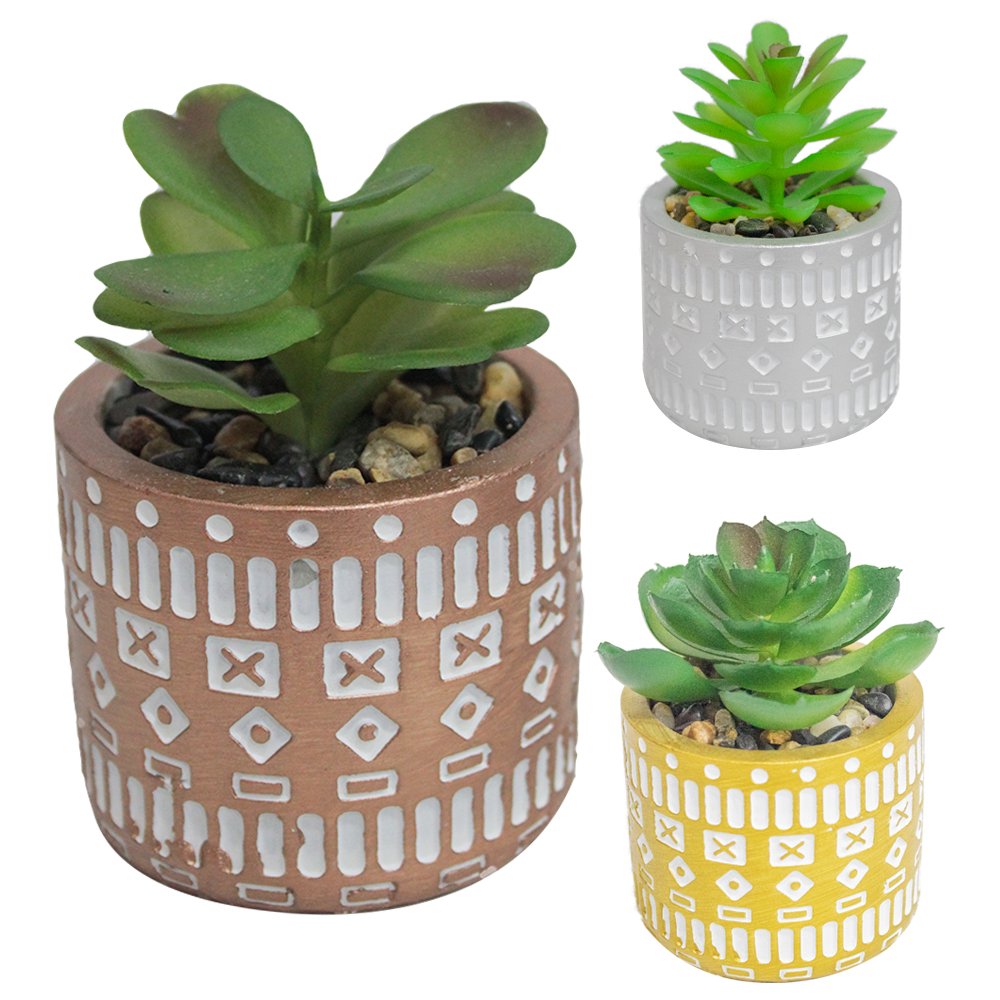 FLOR ARTIFICIAL SUCULENTA COM VASO DE CIMENTO REDONDO 5,5X7CM DE Ø