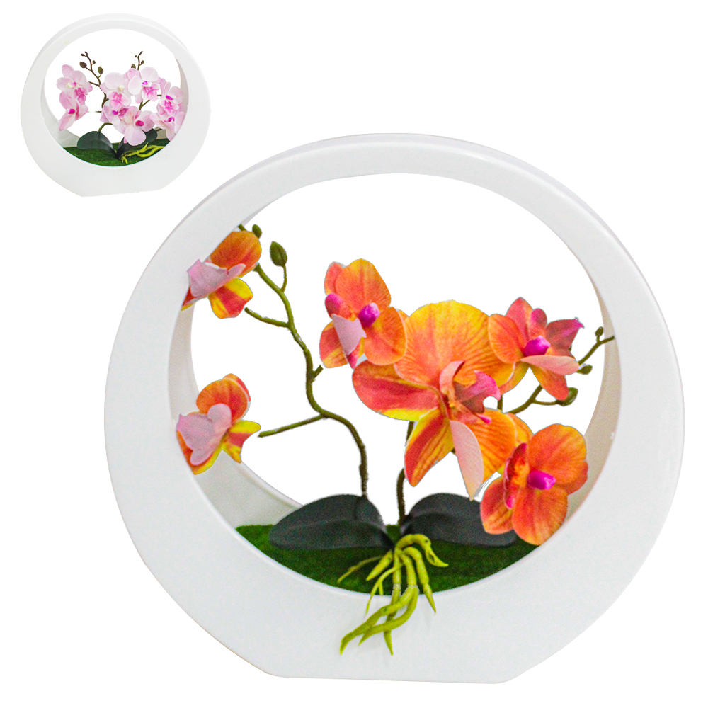 FLOR ARTIFICIAL ORQUIDEA COM VASO DE PLASTICO 28,5X28CM