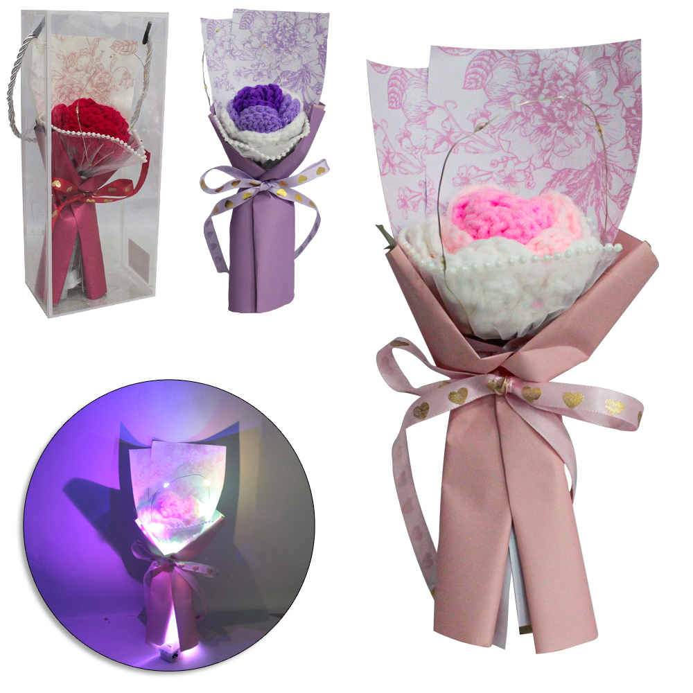 FLOR BUQUE DE CROCHE COM CAIXA PVC 25X10X7CM