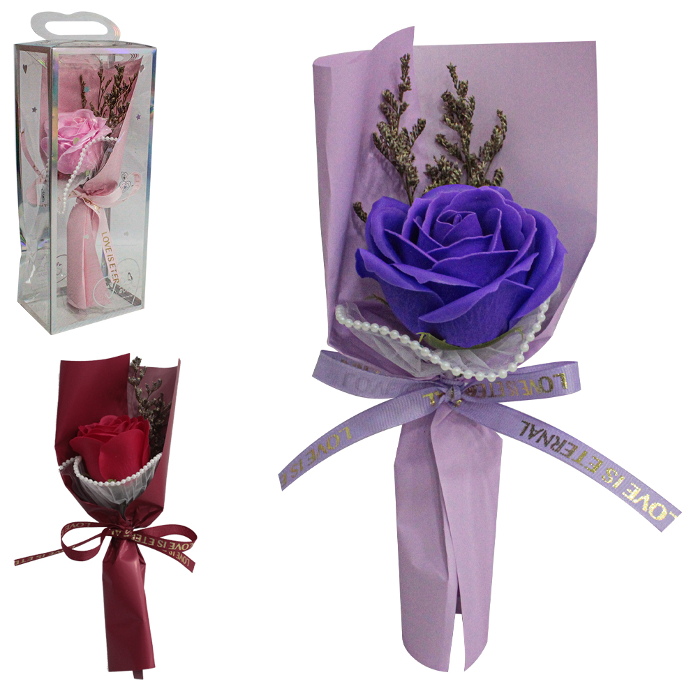 FLOR ARTIFICIAL / BUQUE DE ROSA COM CAIXA PVC 25X10X7CM