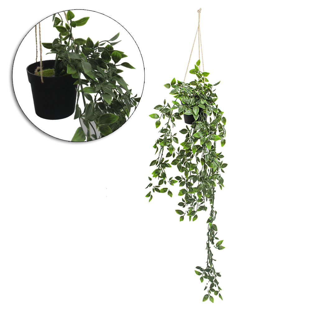 FLOR ARTIFICIAL COM VASO DE PLASTICO REDONDO + CORDA 80X10CM DE Ø VCF