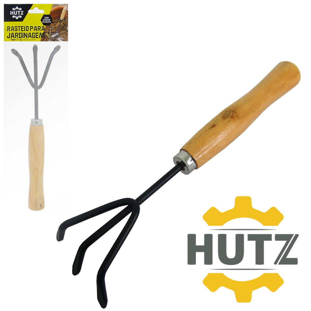 ANCINHO / RASTELO PARA JARDIM DE ACO CARBONO CABO MADEIRA HUTZ 22,5X6CM