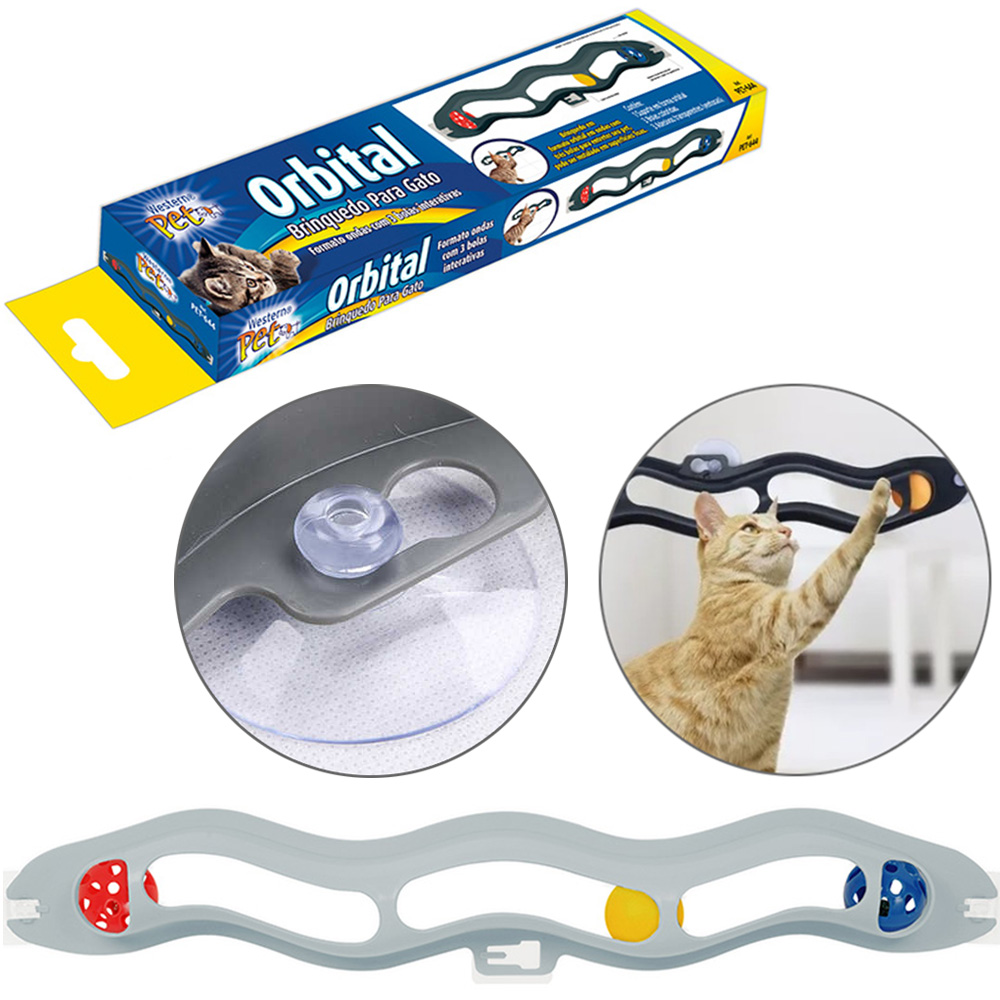 BRINQUEDO PARA GATO ORBITAL 3 BOLAS COM GUIZO + 3 AUTOADESIVO NA CAIXA