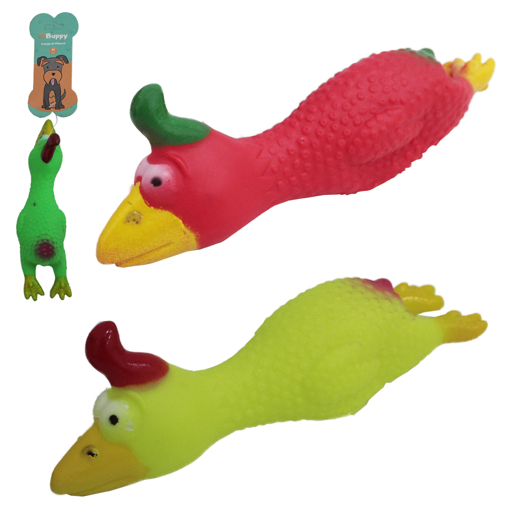 BRINQUEDO PARA CACHORRO FRANGO DE PLASTICO COM SOM 18CM
