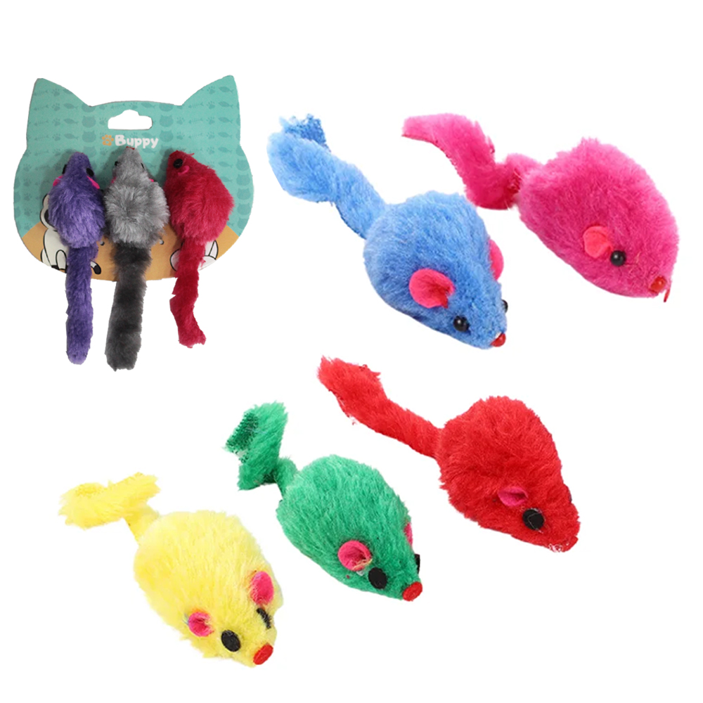 BRINQUEDO PARA GATO RATO DE PELUCIA COM 3 PECAS 11X3X2,5CM