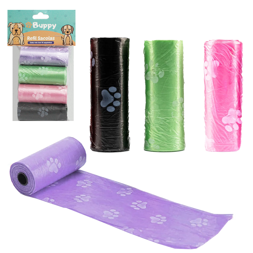 SACO / SAQUINHO COLETOR PARA FEZES ANIMAL DE PLASTICO ESTAMPADO COM 60 PECAS 30X22CM