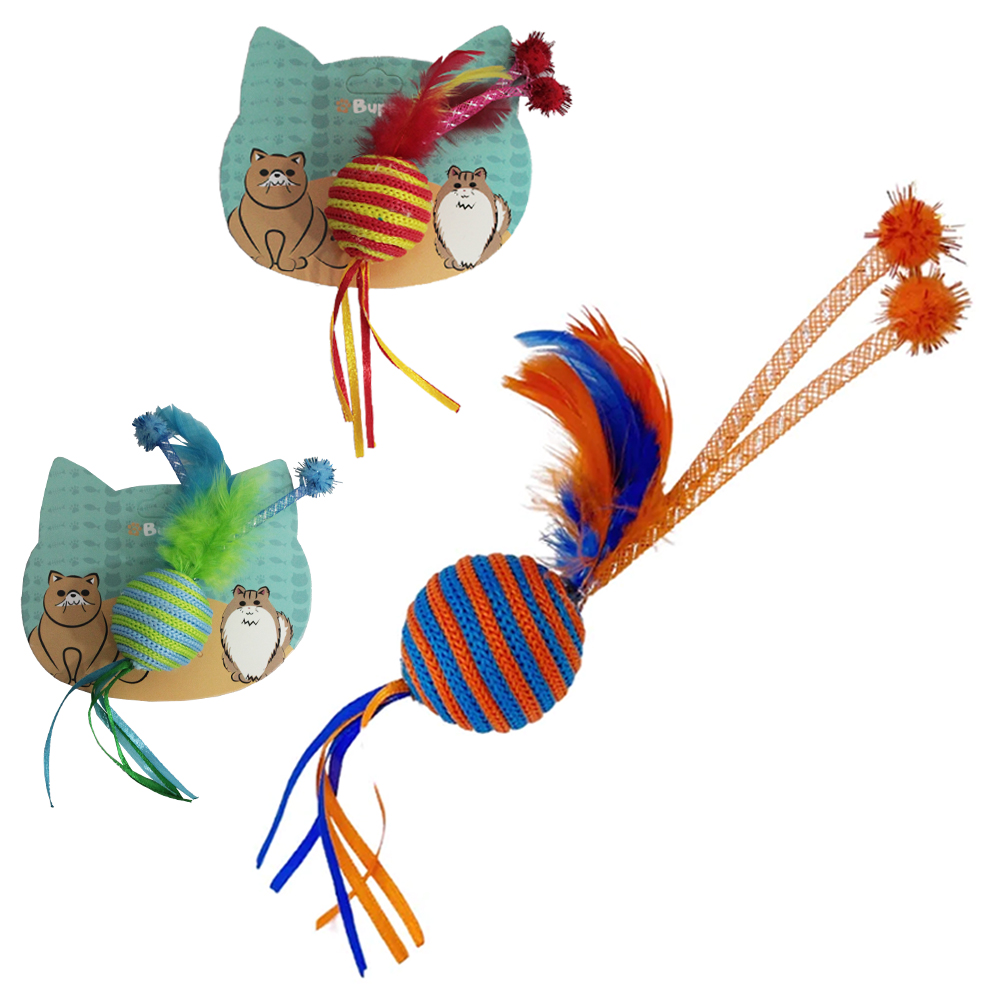 BRINQUEDO PARA GATO BOLA COM GUIZO + PENA