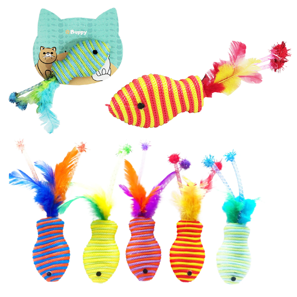 BRINQUEDO PARA GATO PEIXE COM GUIZO + PENA 18X5CM
