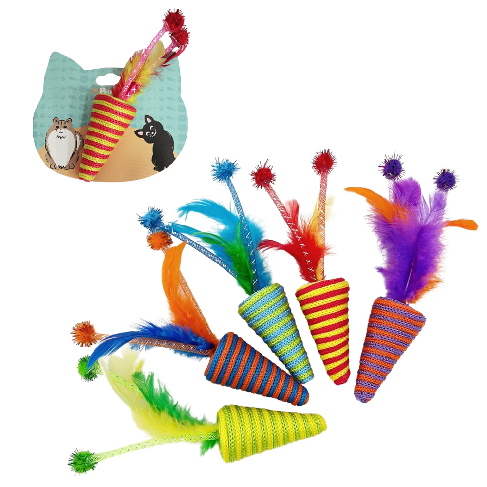 BRINQUEDO PARA GATO CONE COM GUIZO + PENA 17X4CM