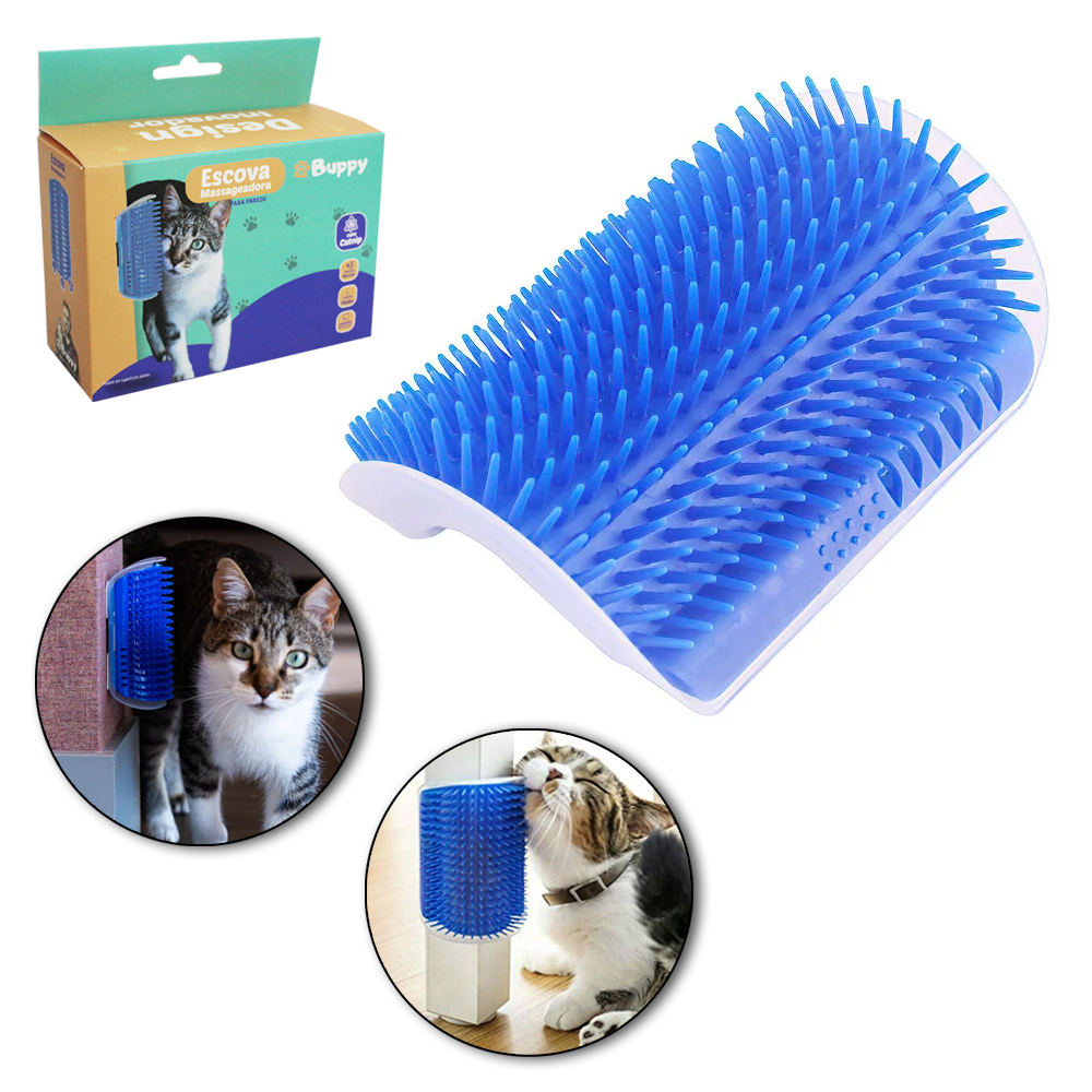 ESCOVA MASSAGEADOR E PAPA BOLINHA / TIRA PELO DE PAREDE PARA GATO COM CATNIP 12,7X5,5CM