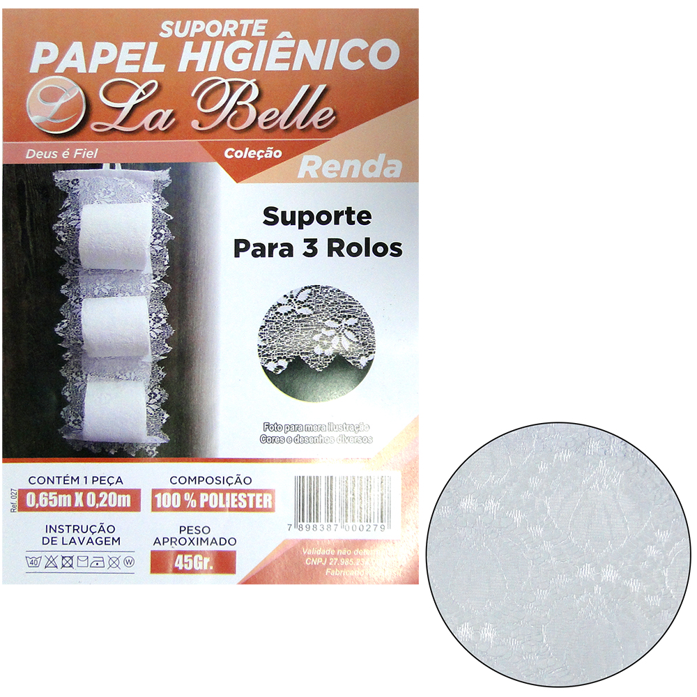SUPORTE PORTA PAPEL HIGIENICO DE PAREDE DE RENDA PARA 3 ROLOS 65X20CM