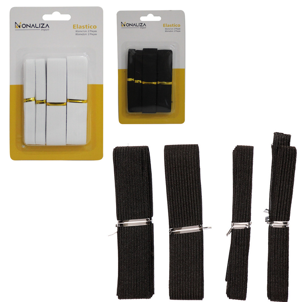 ELASTICO CHATO MULTIUSO PRETO / BRANCO COM 4 PECAS 80X1CM/80X2CM