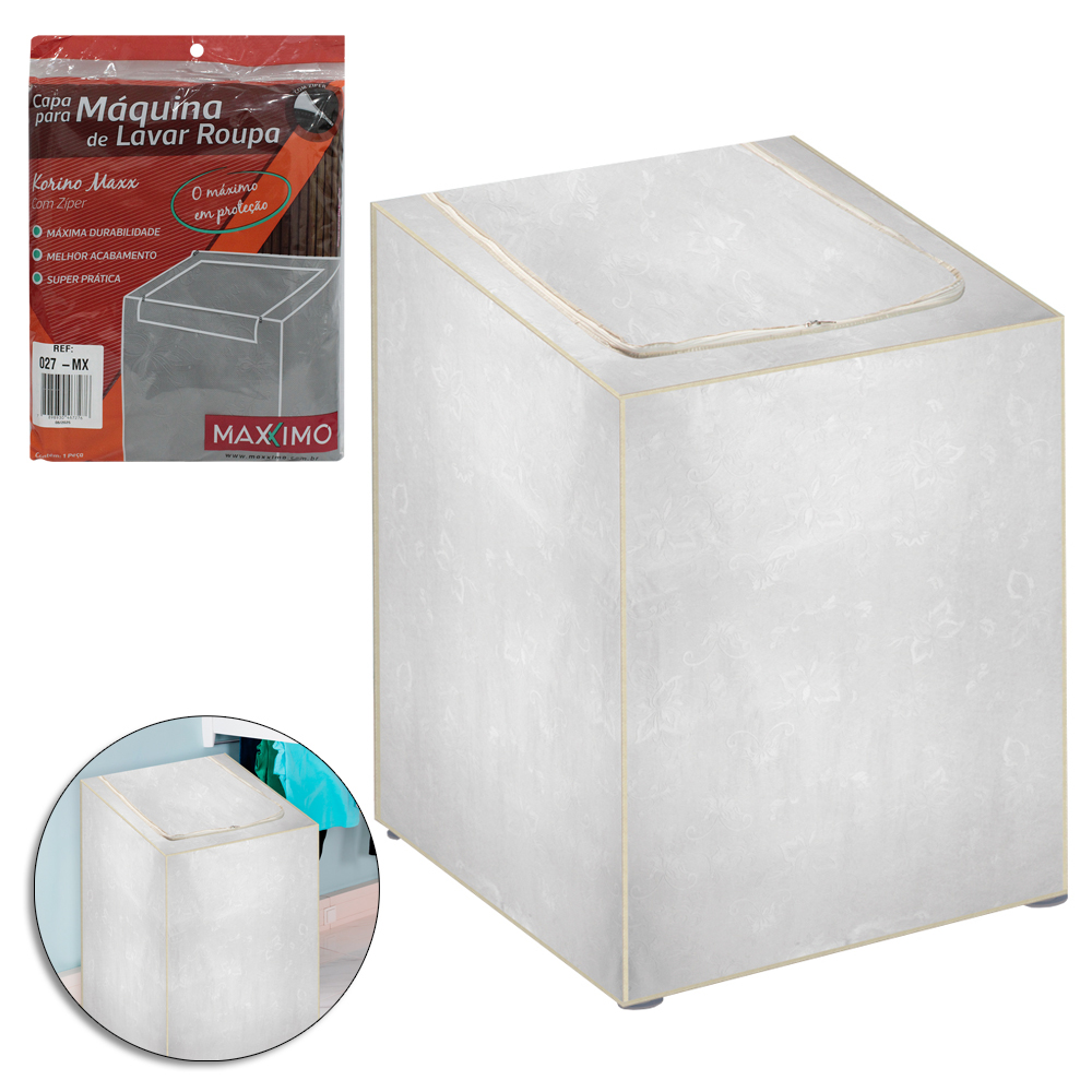 CAPA DE PVC FLANELADO PARA MAQUINA DE LAVAR KORINO MAXX COM ZIPER GG 102X94X68CM