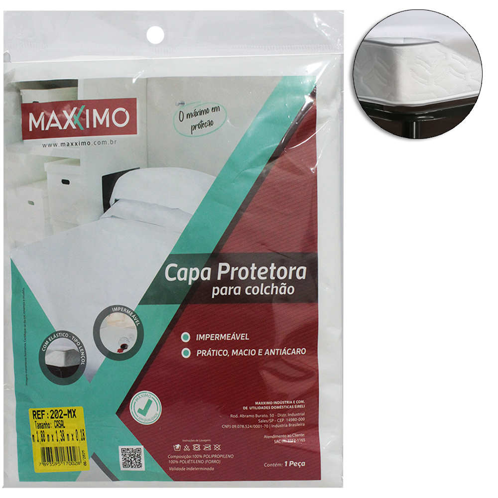 CAPA IMPERMEAVEL PARA COLCHAO CASAL COM ELASTICO 188X138X18CM