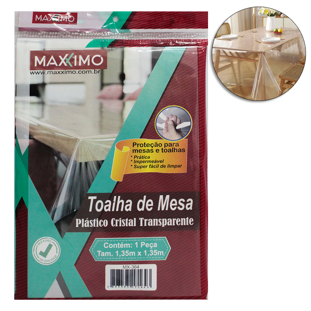 TOALHA DE MESA DE PLASTICO CRISTAL TRANSPARENTE RETANGULAR IMPERMEAVEL 1,35X1,35M