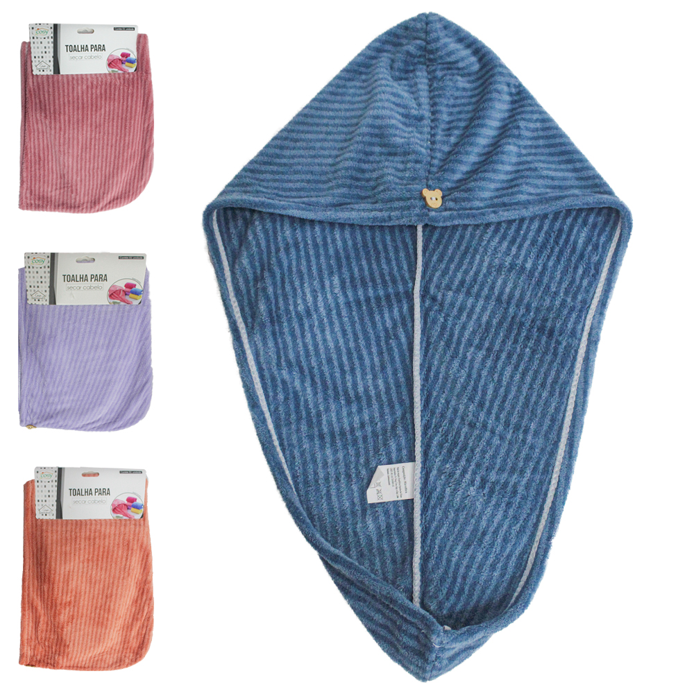 TOUCA TOALHA PARA SECAR CABELO POS BANHO DE MICROFIBRA 63X25CM