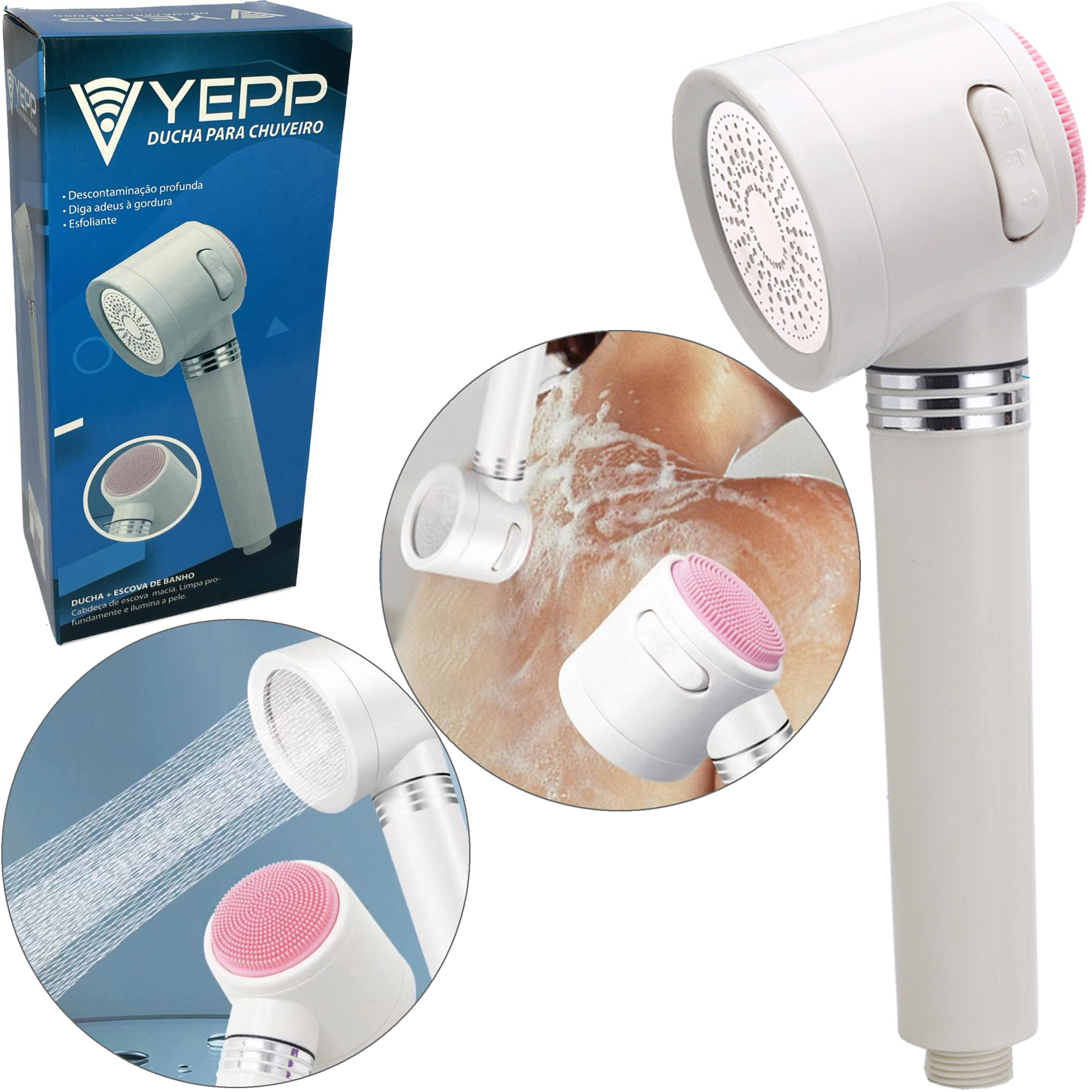 DUCHA PARA CHUVEIRO COM ESPONJA MASSAGEADORA DE SILICONE YEPP 25X8,5X7,5CM