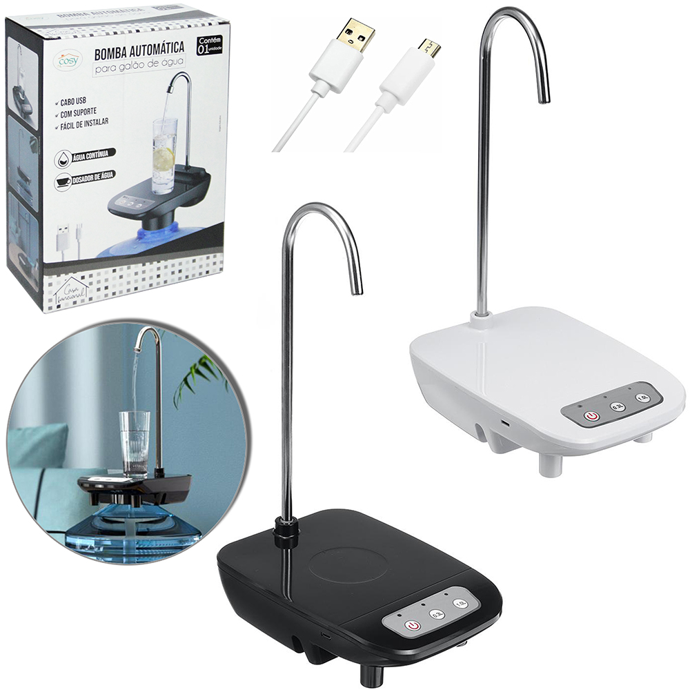 BOMBA AUTOMATICA PARA GALAO DE AGUA DE 10 E 20L RECARREGAVEL + CABO USB