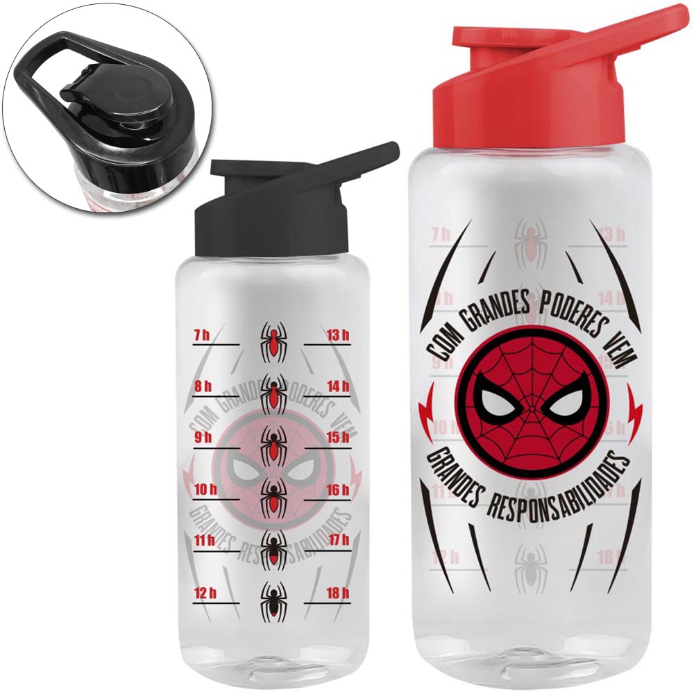 GARRAFA SQUEEZE DE PLASTICO PET BODY HOMEM ARANHA/SPIDER MAN COM TAMPA E ALCA 1L
