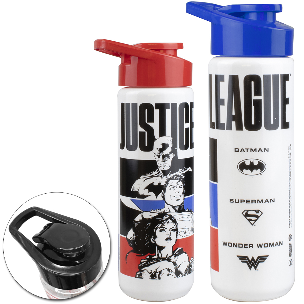 GARRAFA SQUEEZE DE PLASTICO PET LIGA DA JUSTICA COM TAMPA E ALCA 700ML
