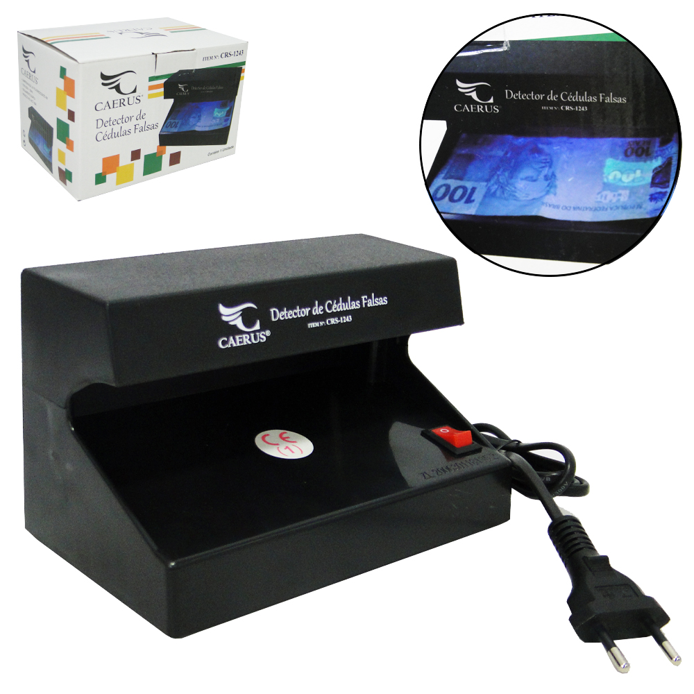DETECTOR DE NOTA FALSA COM LUZ ULTRAVIOLETA BIVOLT 16X10X10CM NA CAIXA