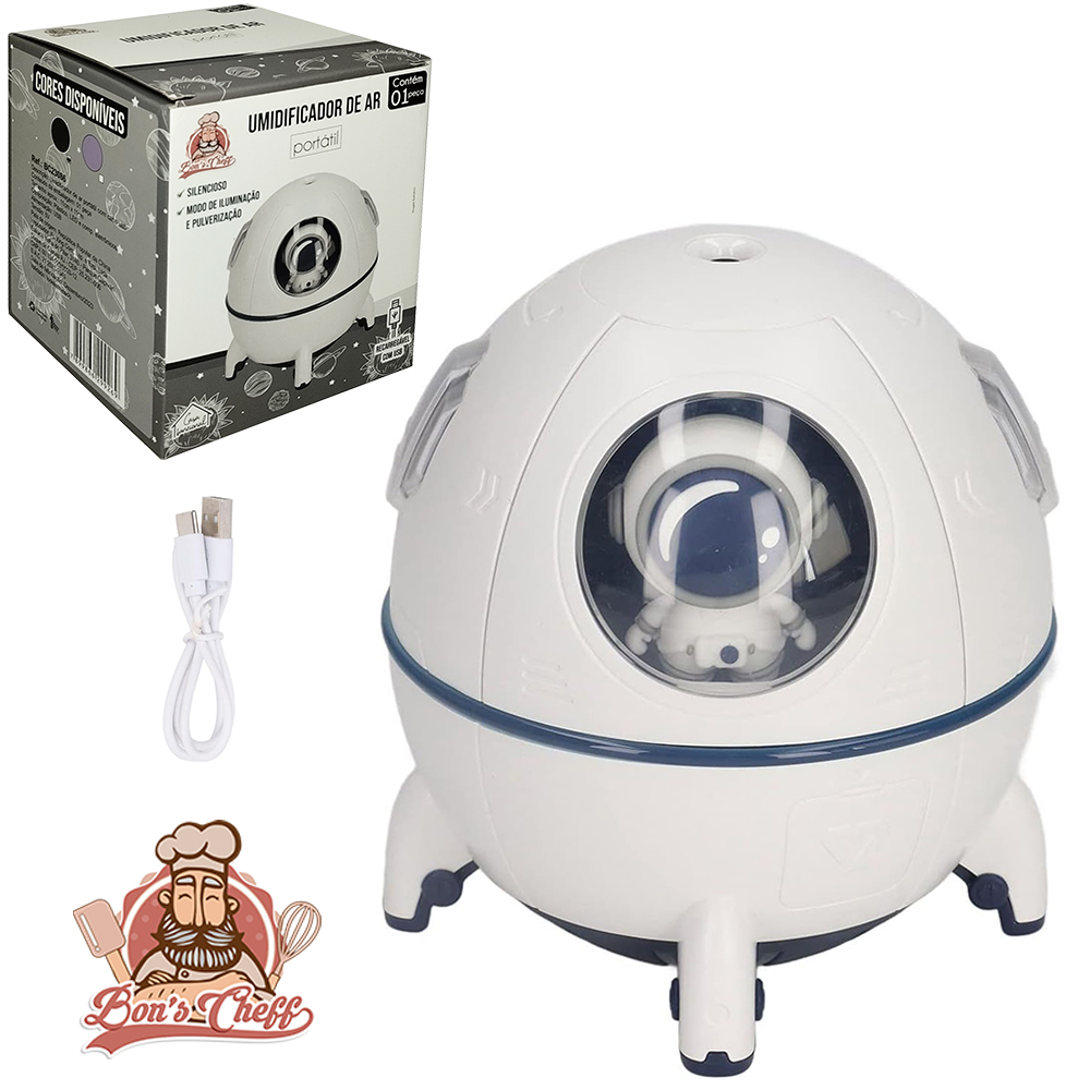UMIDIFICADOR PARA AMBIENTES ABAJUR LUMINARIA ASTRONAUTA LED CABO USB 11CM
