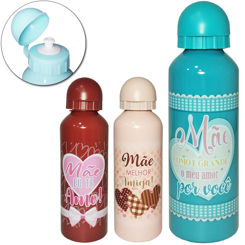 GARRAFA SQUEEZE DE ALUMINIO FRASES MAE COM TAMPA 500ML