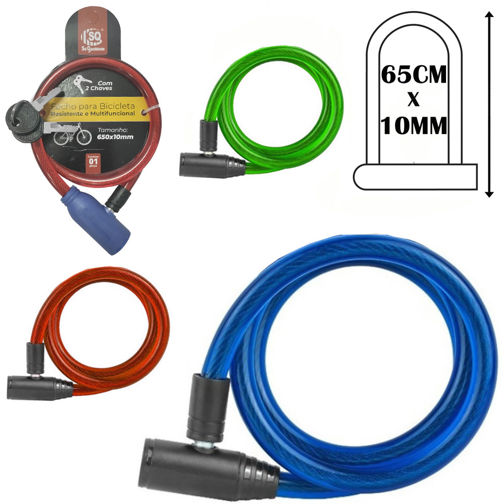CADEADO TRAVA DE BICICLETA / MOTO COLORS 65CMX10MM