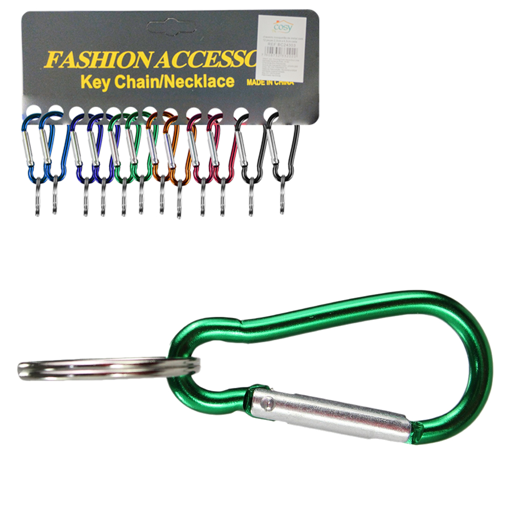 CHAVEIRO DE METAL MOSQUETAO PEQUENO COLORS COM 12 PECAS 4,5X2,5CM