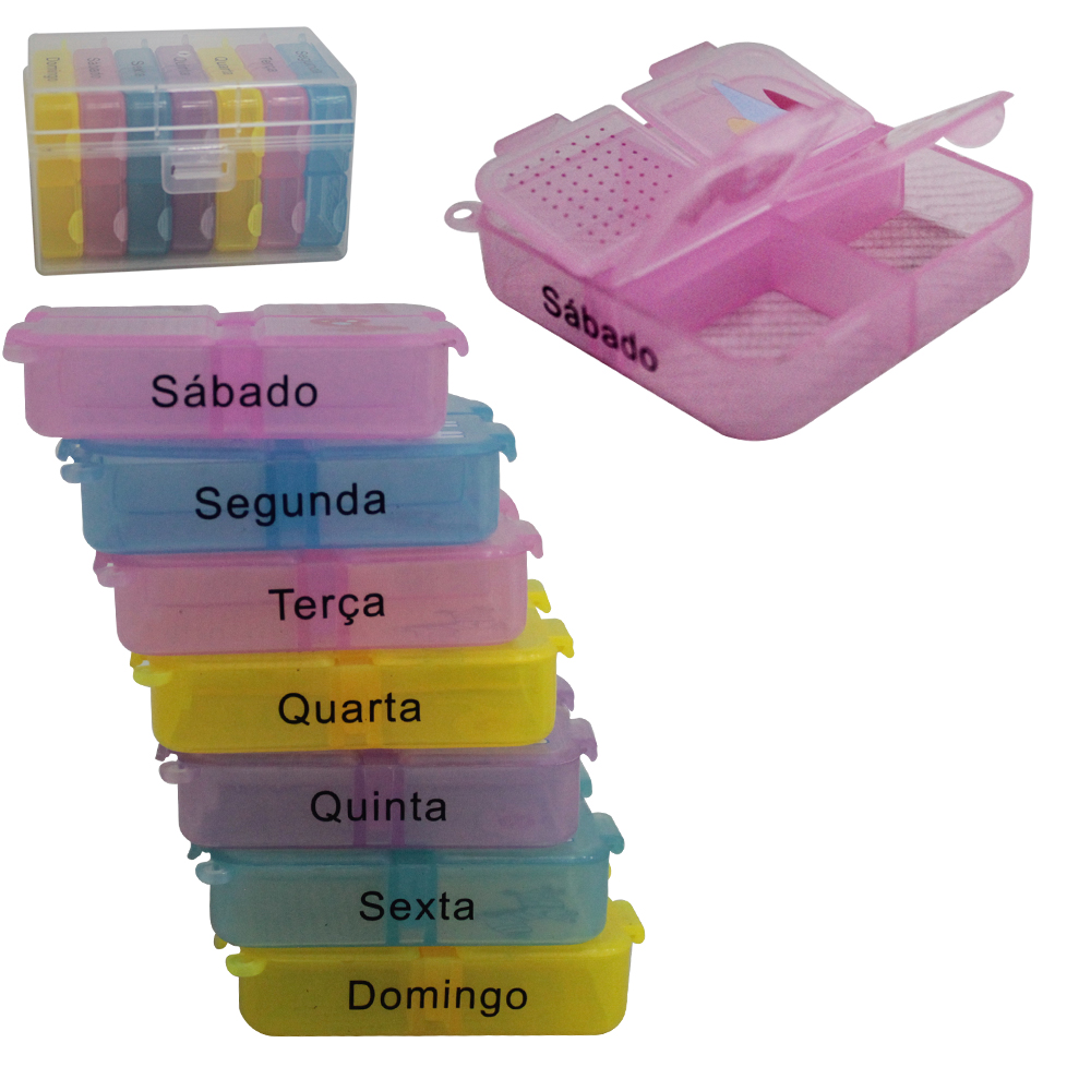 PORTA COMPRIMIDO DE PLASTICO QUADRADO SEMANAL COM 28 COMPARTIMENTOS NO ESTOJO