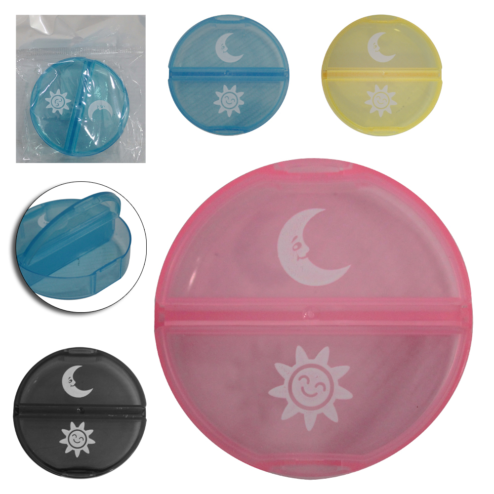 PORTA COMPRIMIDO DE PLASTICO REDONDO COM 2 COMPARTIMENTOS 2X6,2CM DE Ø