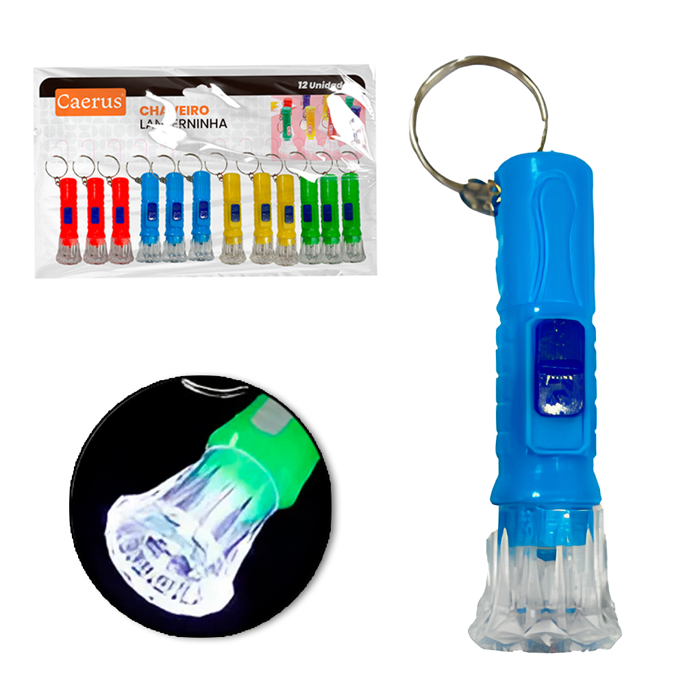 CHAVEIRO LANTERNA DE LED A BATERIA COM 12 PECAS 7X2CM
