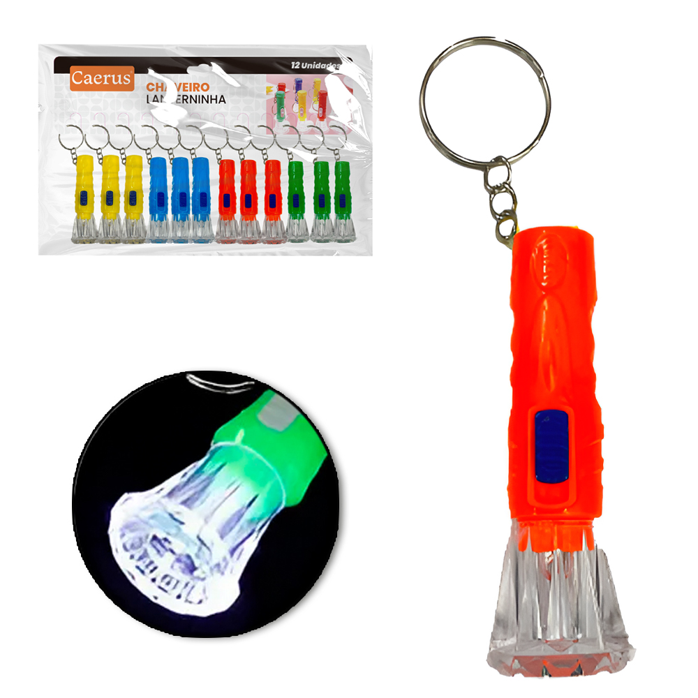CHAVEIRO LANTERNA DE LED A BATERIA COM 12 PECAS 6,5X2,3CM