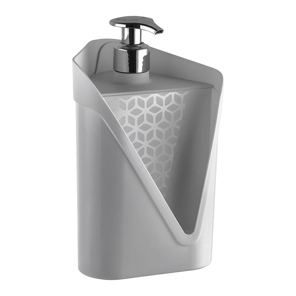 DISPENSER PORTA DETERGENTE / ESPONJA DE PLASTICO CLICK CINZA 500ML 18X11,5X10CM