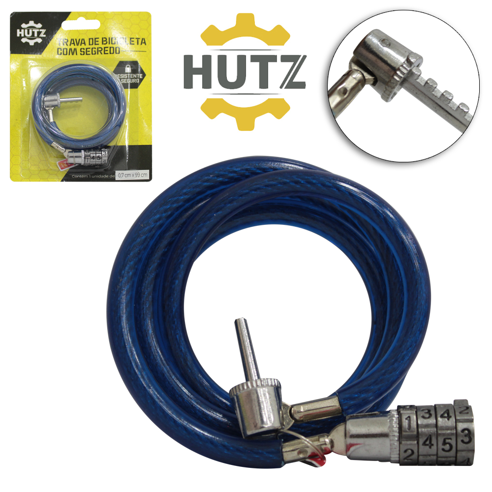 CADEADO TRAVA DE BICICLETA / MOTO COM SEGREDO HUTZ 99CMX7MM