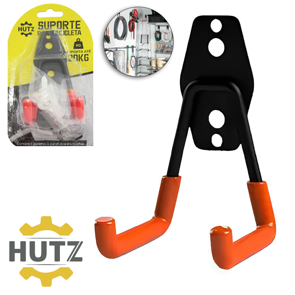 SUPORTE PARA BICICLETA DE ACO EMBORRACHADO PARA PAREDE HUTZ 20KG 10,7X7X6CM 9MM