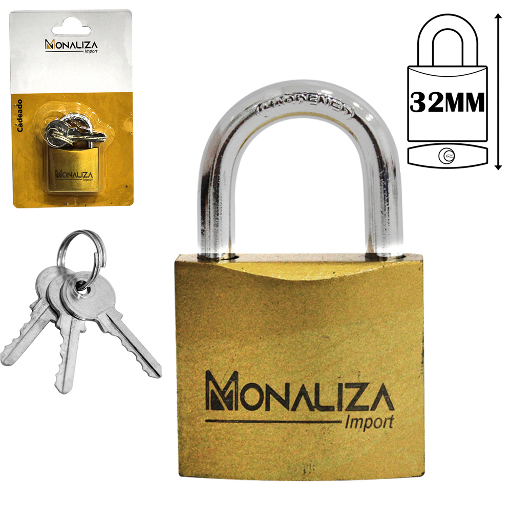 CADEADO 32MM HASTE CURTA COM 3 CHAVES