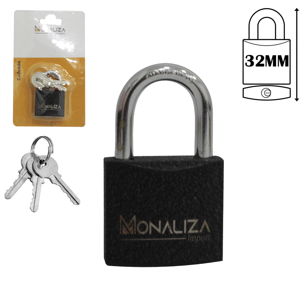 CADEADO 32MM HASTE CURTA COM 3 CHAVES
