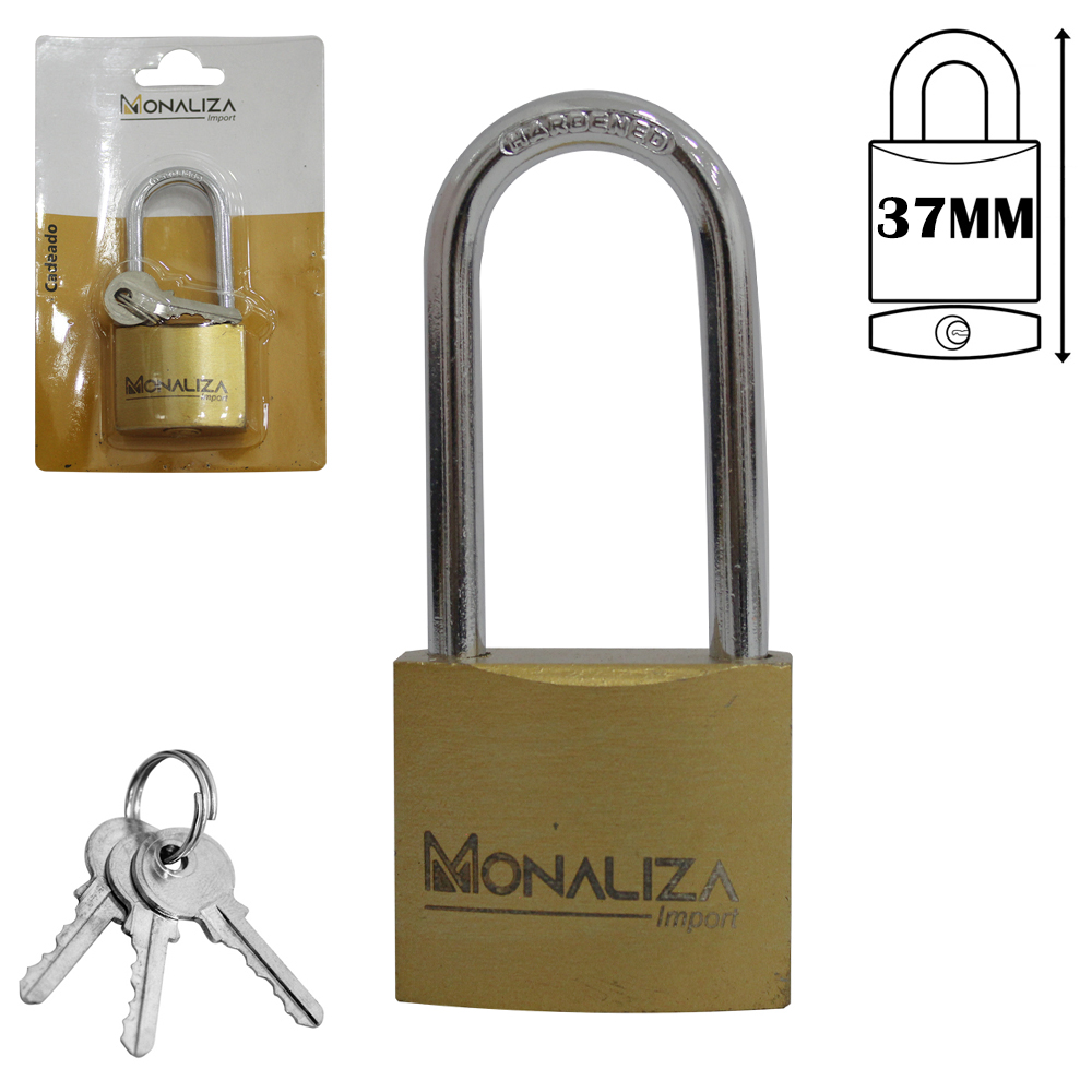 CADEADO 37MM HASTE LONGA COM 3 CHAVES