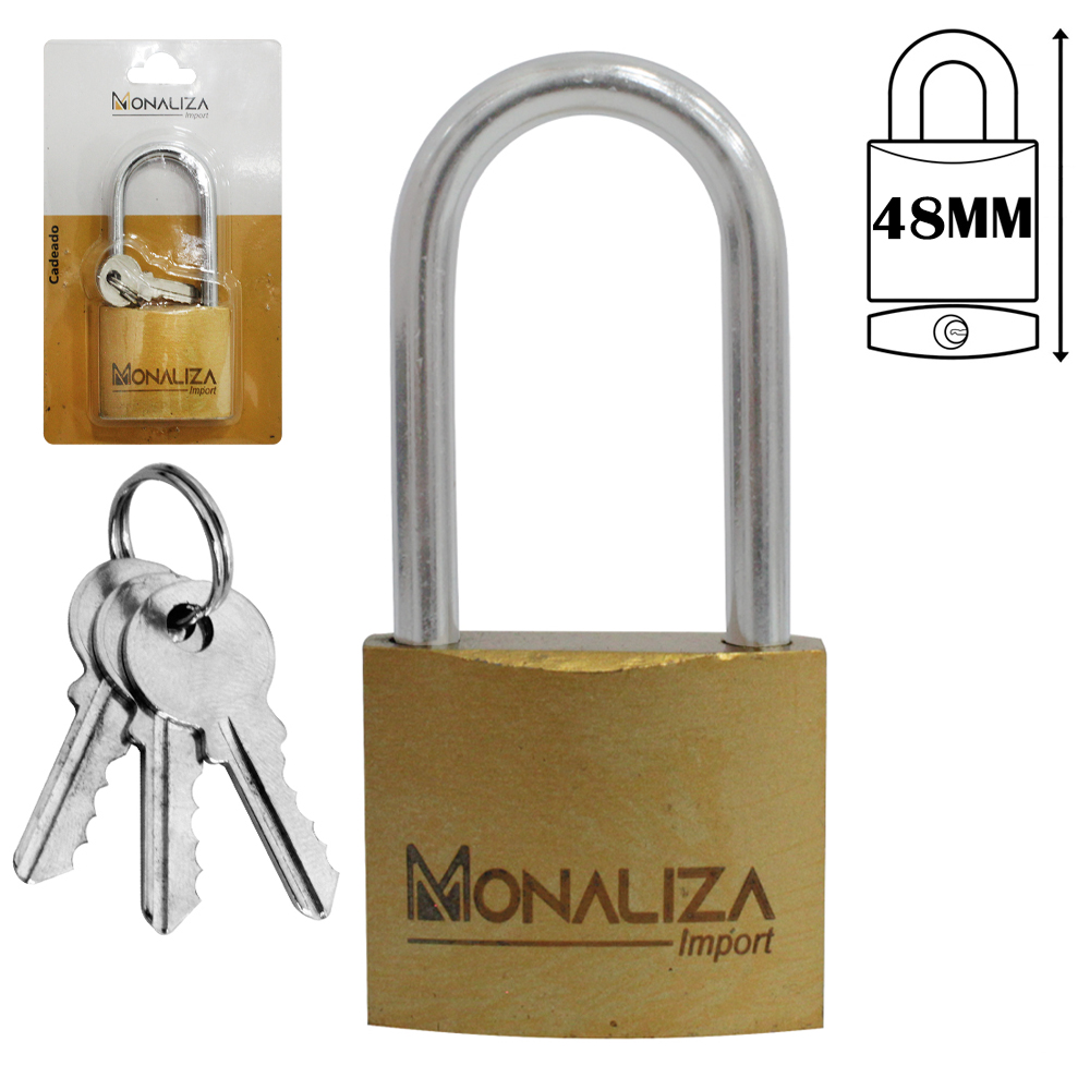 CADEADO 48MM HASTE LONGA COM 3 CHAVES