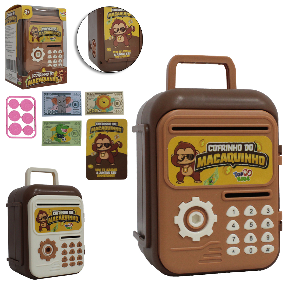 COFRE DO MACAQUINHO COM ALCA + CHAVE E ACESSORIOS TOP KIDS 12 PECAS 12X9X8CM