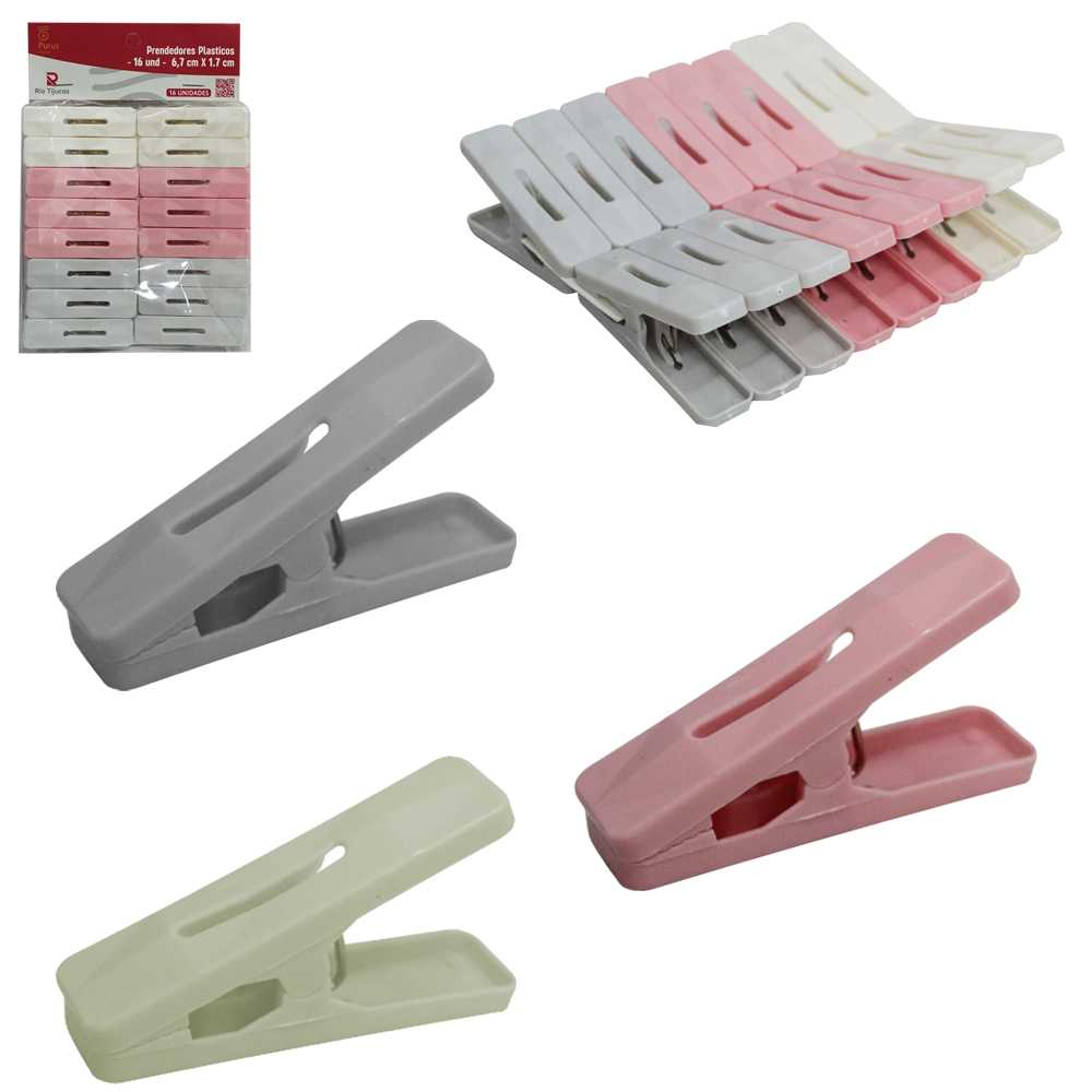 PRENDEDOR DE ROUPA DE PLASTICO COLORS COM 16 PECAS 6,7X1,7CM