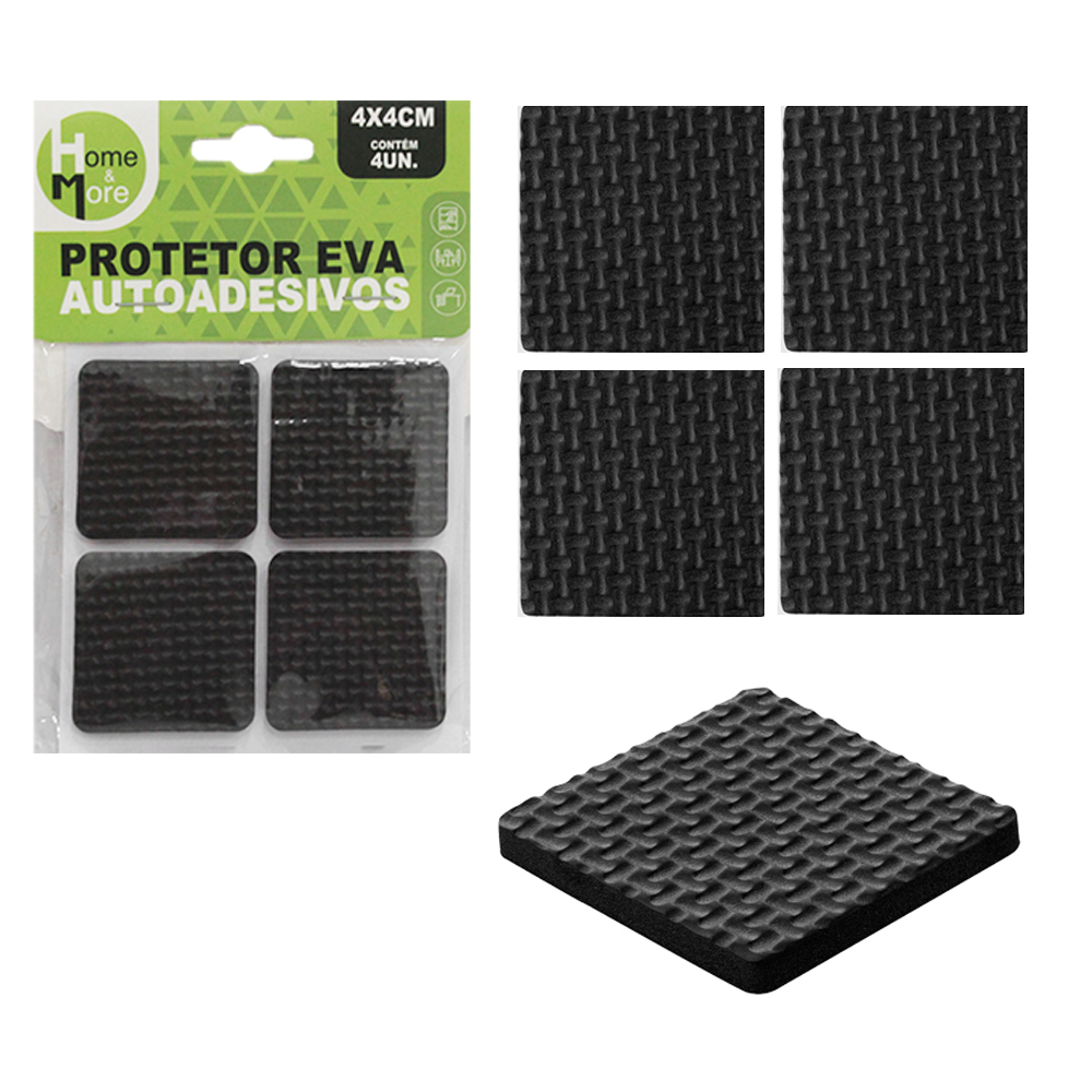 PROTETOR AUTOADESIVO PARA MOVEIS EM EVA QUADRADO PRETO COM 4 PECAS 4CM