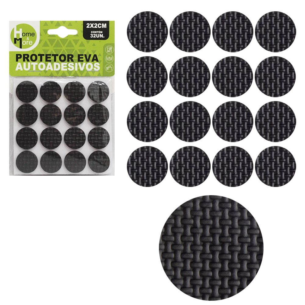 PROTETOR AUTOADESIVO PARA MOVEIS EM EVA REDONDO PRETO COM 32 PECAS 2CM DE Ø