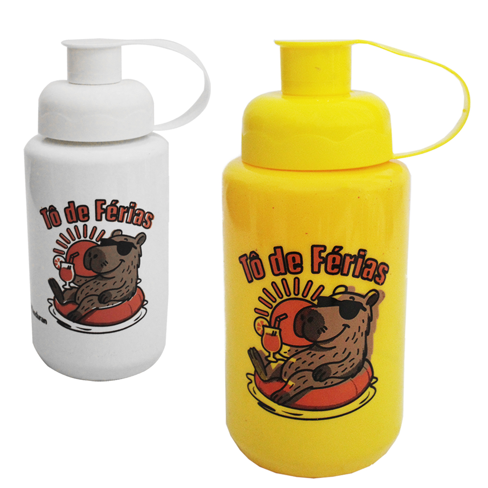 GARRAFA SQUEEZE DE PLASTICO PET CAPIVARA COM TAMPA E ALCA 400ML