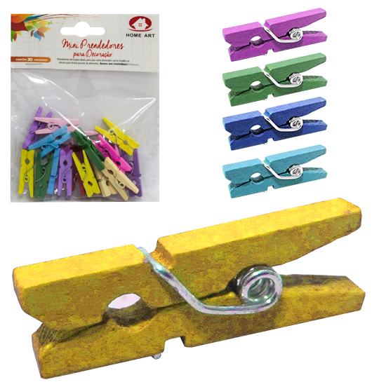 MINI PRENDEDOR DE MADEIRA COLORS COM 20 PECAS 2,5CM